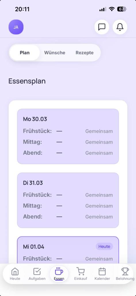 Soruna App: Essensplan